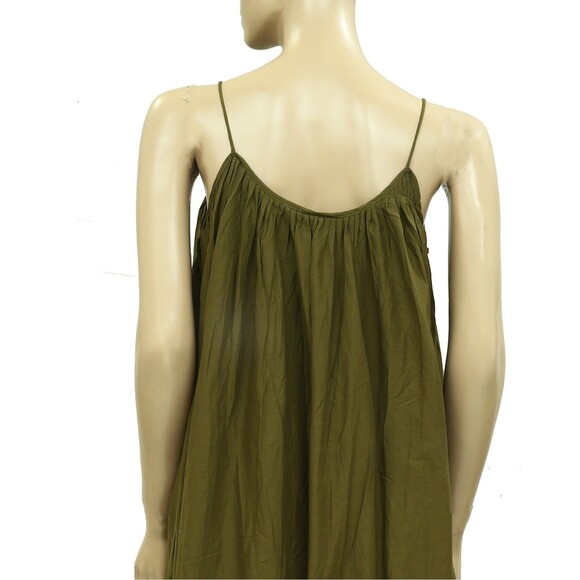Rhode Resort Lea Pleated Solid Midi Dress Ruffle Tiered Cotton Green XS 283982 - Picture 4 of 7